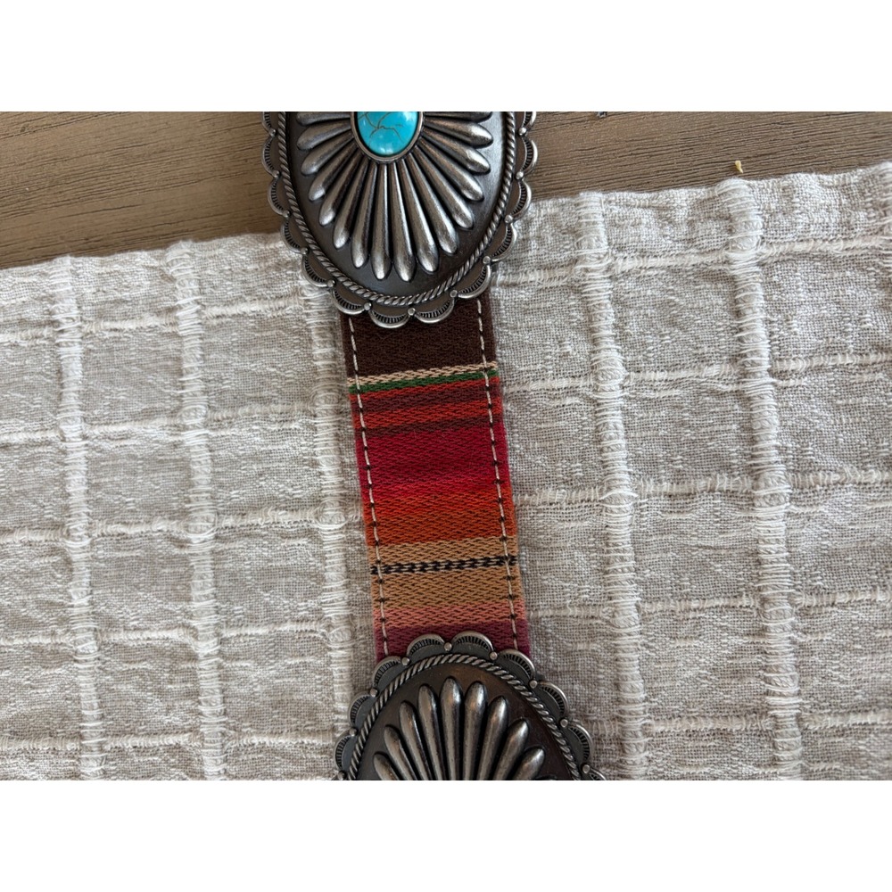 Women's Ariat brown and silver turquoise  serape belt size small - Picture 4 of 8